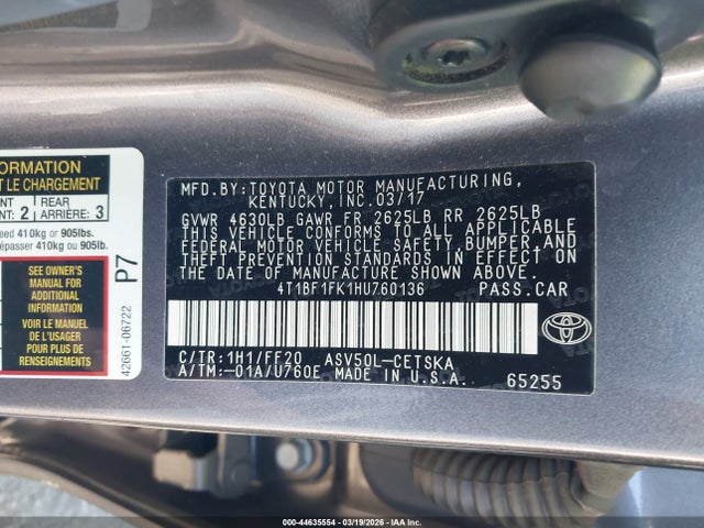 Toyota CAMRY SE 2017 4T1BF1FK1HU760136 Image 9