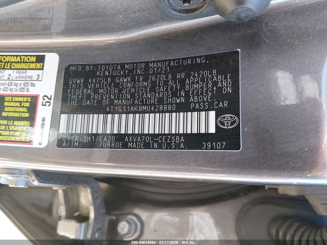 4T1G11AK8MU428880 Toyota CAMRY SE