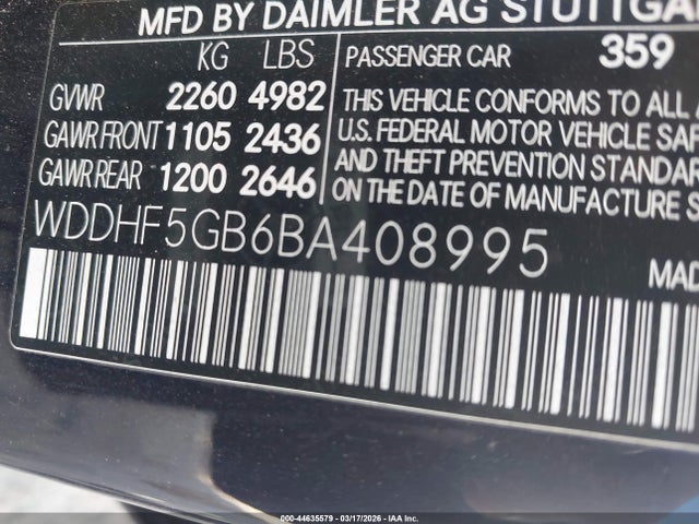 44635579 :رقم المزاد ، WDDHF5GB6BA408995 vin ، 2011 Mercedes-benz E 350 مزاد بيع