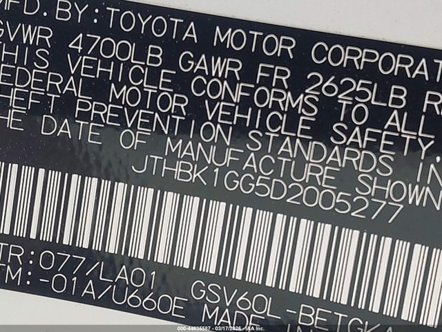 Продажа на аукционе авто 2013 Lexus Es 350, vin: JTHBK1GG5D2005277, номер лота: 44635587