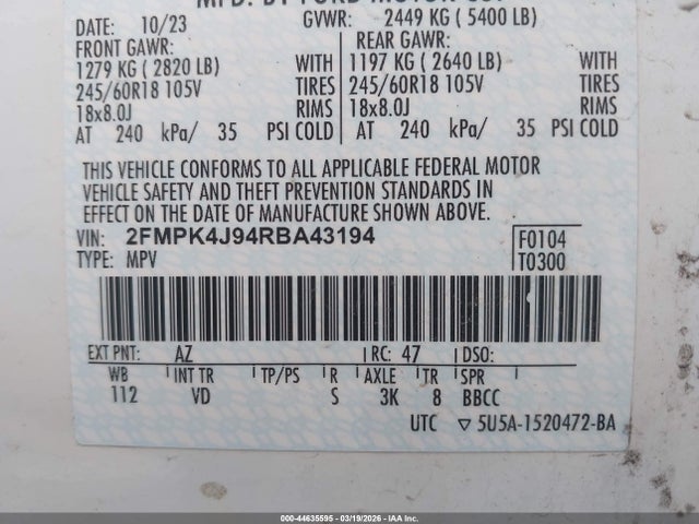 Продаж на аукціоні авто 2024 Ford Edge Sel, vin: 2FMPK4J94RBA43194, номер лоту: 44635595
