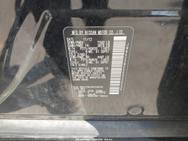2013 Infiniti Qx56 მანქანა იყიდება აუქციონზე, vin: JN8AZ2NC5D9330439, აუქციონის ნომერი: 44635599