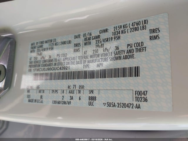 2016 FORD ESCAPE 1FMCU0J90GUC43921 Photo 8