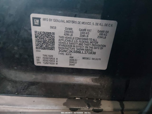 3GNCJKSB6LL171838 Chevrolet Trax Fwd Ls