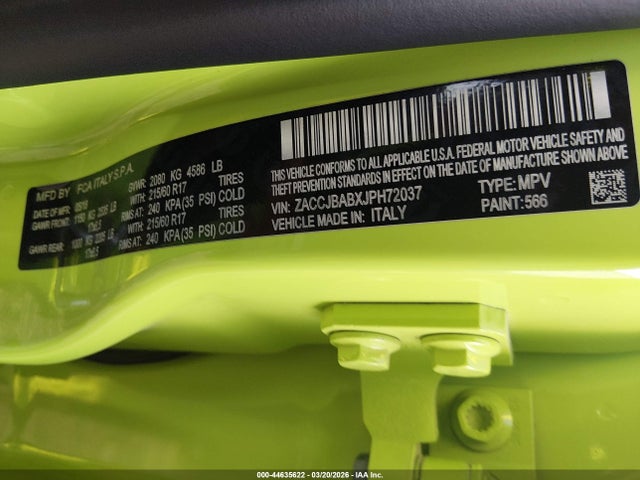 Aukcja sprzedaży 2018 Jeep Renegade Upland Edition 4x4, vin: ZACCJBABXJPH72037, numer aukcji: 44635622