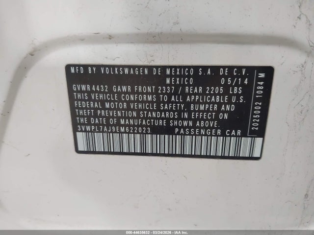 Aukcja sprzedaży 2014 Volkswagen Jetta Sportwagen 2.0l Tdi, vin: 3VWPL7AJ9EM622023, numer aukcji: 44635632