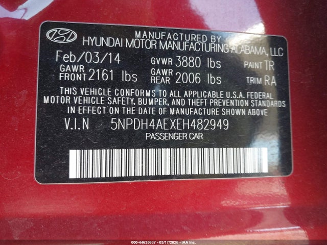 Hyundai ELANTRA SE 2014 5NPDH4AEXEH482949 Image 9