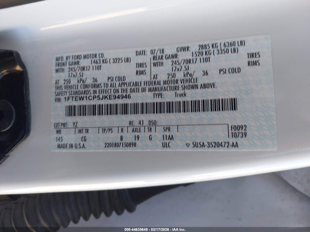 Ford F-150 Xl 2018 1FTEW1CP5JKE94946 Image 9