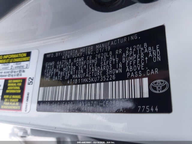 4T1B11HK5KU735226 Toyota CAMRY SE