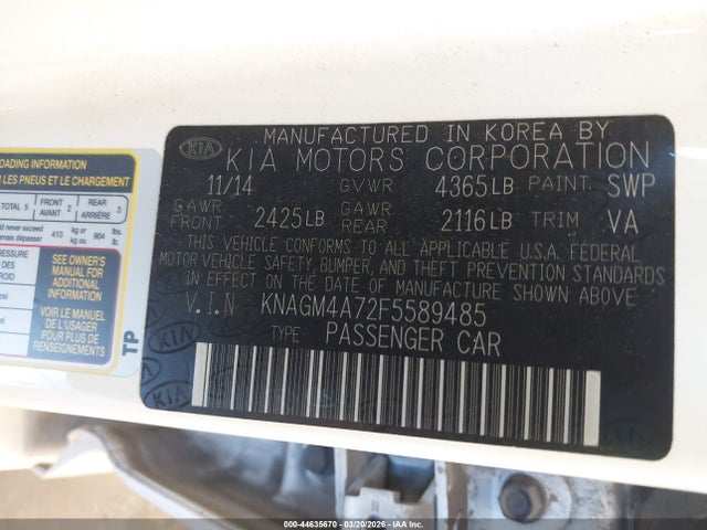 KIA Optima Lx 2015 KNAGM4A72F5589485 Image 9