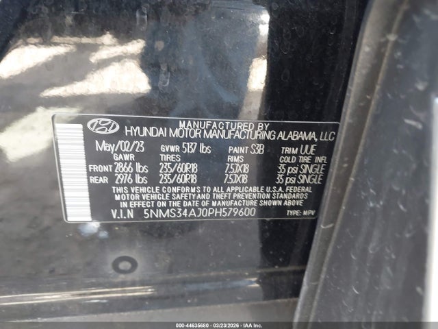 Продаж на аукціоні авто 2023 Hyundai Santa Fe Sel, vin: 5NMS34AJ0PH579600, номер лоту: 44635680
