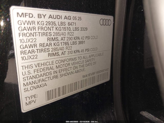 Продажа на аукционе авто 2025 Audi Q8 Premium Plus 55 Tfsi Quattro, vin: WA1EVBF15SD037442, номер лота: 44635685