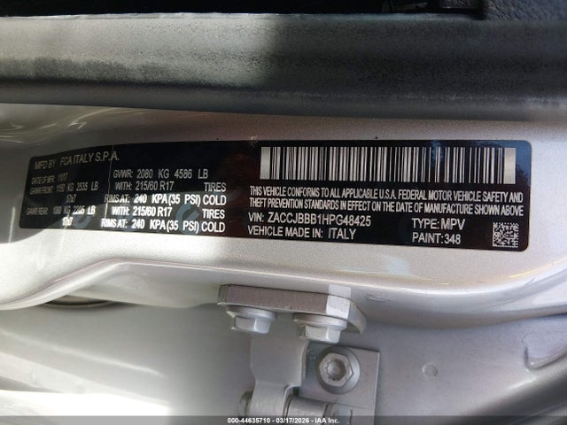 Aukcja sprzedaży 2017 Jeep Renegade Latitude 4x4, vin: ZACCJBBB1HPG48425, numer aukcji: 44635710