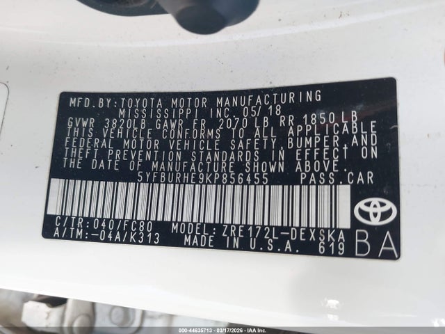 Toyota COROLLA SE 2019 5YFBURHE9KP856455 Image 9