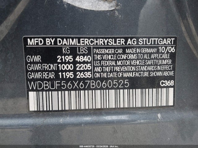 Auction sale of the 2007 Mercedes-benz E 350, vin: WDBUF56X67B060525, lot number: 44635720