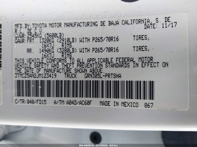 3TMCZ5AN2JM123419 Toyota Tacoma Trd Sport