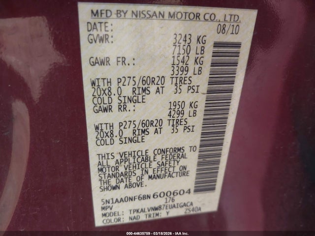 2011 NISSAN ARMADA 5N1AA0NF6BN600604 Photo 8