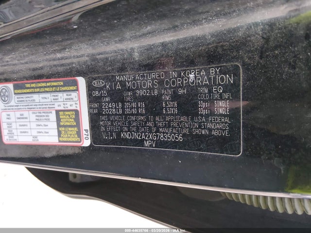 44635766 :رقم المزاد ، KNDJN2A2XG7835056 vin ، 2016 Kia Soul مزاد بيع
