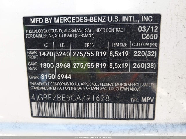 Aukcja sprzedaży 2012 Mercedes-benz Gl 450 4matic, vin: 4JGBF7BE5CA791628, numer aukcji: 44635784
