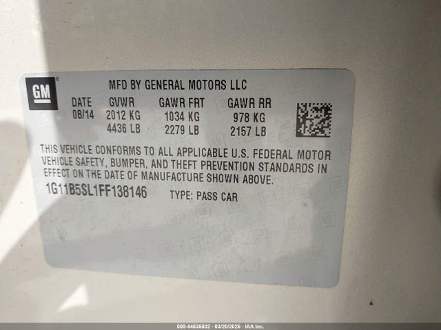 Chevrolet MALIBU LS 2015 1G11B5SL1FF138146 Image 9