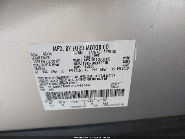 1FM5K7B8XHGA48549 Ford Explorer