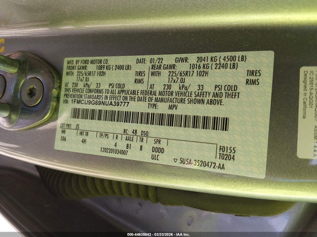 2022 FORD ESCAPE 1FMCU9G69NUA39777 Photo 8