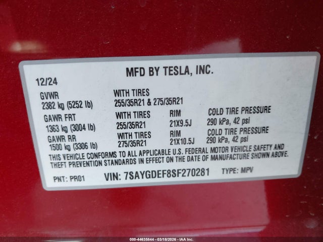 7SAYGDEF8SF270281 Tesla Model Y Performance Dual Motor All-wheel Drive