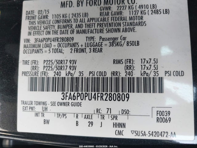 3FA6P0PU4FR280809 Ford Fusion Energi Se Luxury