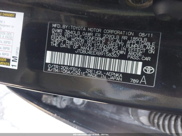 44635865 :رقم المزاد ، JTDBU4EEXB9158367 vin ، 2011 Toyota Corolla Le مزاد بيع