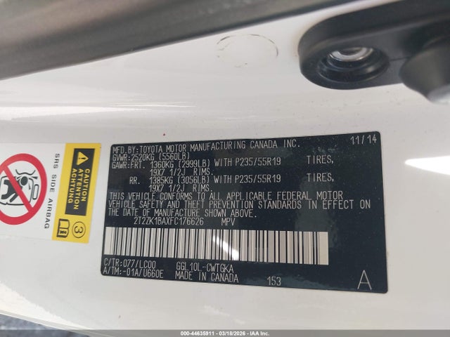 Aukcja sprzedaży 2015 Lexus Rx 350, vin: 2T2ZK1BAXFC176626, numer aukcji: 44635911