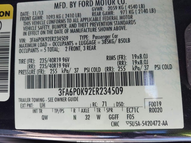 3FA6P0K92ER234509 Ford Fusion Titanium