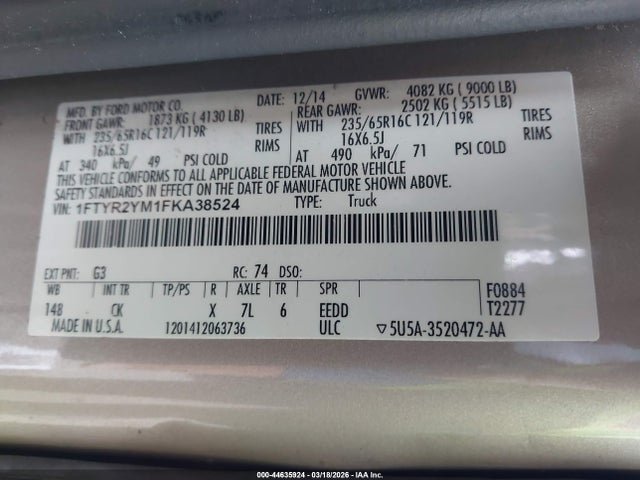 Ford Transit-250 2015 1FTYR2YM1FKA38524 Image 9
