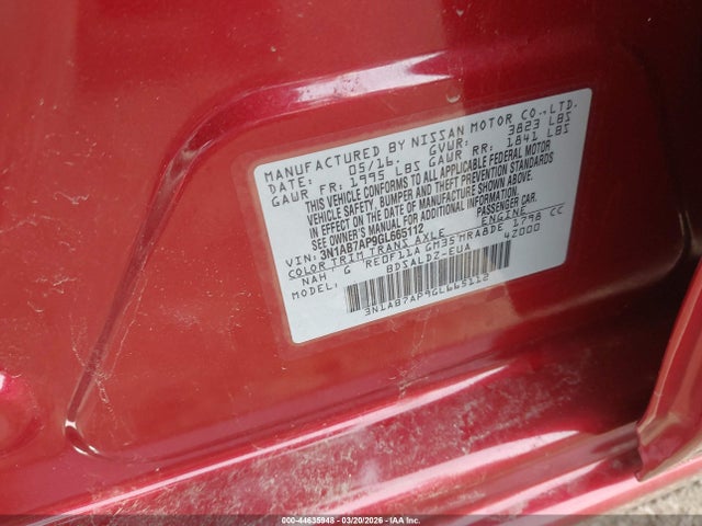 Aukcja sprzedaży 2016 Nissan Sentra Fe+ S/s/sl/sr/sv, vin: 3N1AB7AP9GL665112, numer aukcji: 44635948