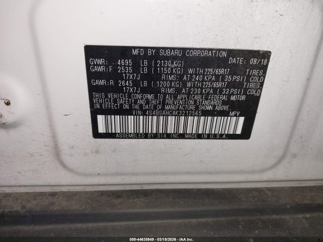 4S4BSAHC4K3212565 Subaru Outback 2.5i Premium