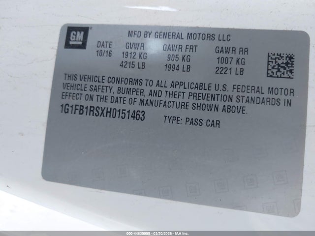 1G1FB1RSXH0151463 Chevrolet Camaro 1lt