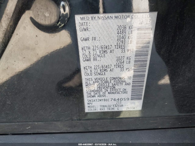 Продажа на аукционе авто 2014 Nissan Rogue Sv, vin: 5N1AT2MT8EC764059, номер лота: 44635967
