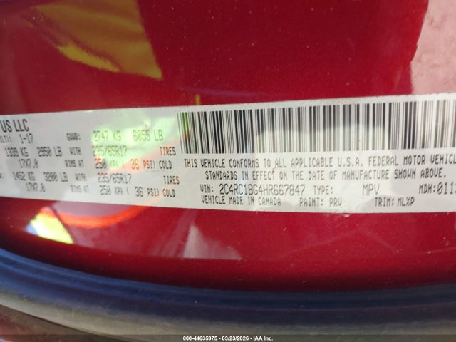 44635975 :رقم المزاد ، 2C4RC1BG4HR667847 vin ، 2017 Chrysler Pacifica Touring-l مزاد بيع