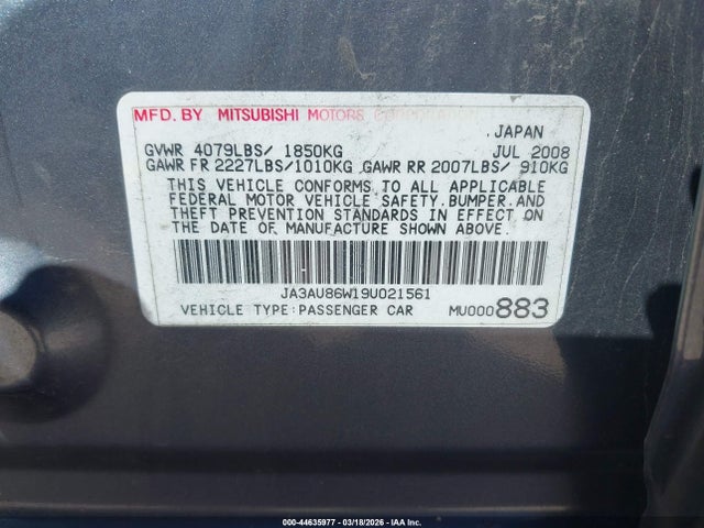 2009 MITSUBISHI LANCER JA3AU86W19U021561 Photo 8