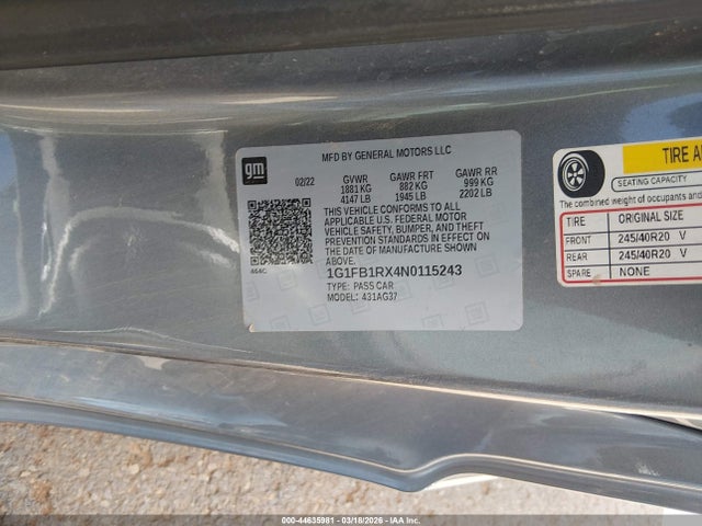 1G1FB1RX4N0115243 Chevrolet Camaro Rwd 1lt