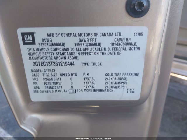 Продажа на аукционе авто 2006 Gmc Sierra 1500 Sle1, vin: 2GTEC13T361219444, номер лота: 44635991