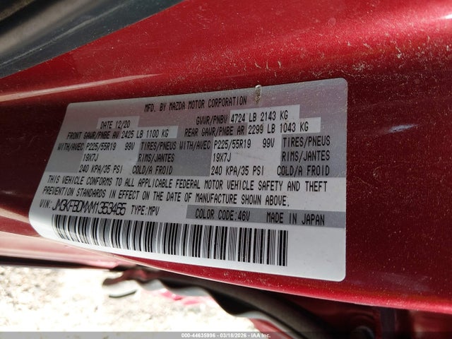 2021 Mazda Cx-5 Grand Touring მანქანა იყიდება აუქციონზე, vin: JM3KFBDMXM1353465, აუქციონის ნომერი: 44635996