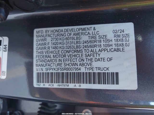 Honda Ridgeline Rtl 2024 5FPYK3F55RB007954 Image 9