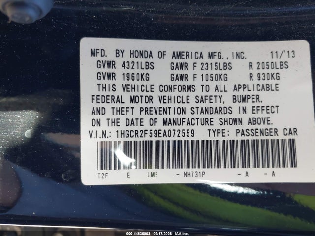 Honda Accord Sport 2014 1HGCR2F59EA072559 Image 9