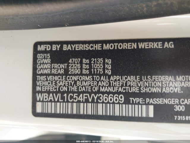 44636013 :رقم المزاد ، WBAVL1C54FVY36669 vin ، 2015 Bmw X1 Xdrive28i مزاد بيع
