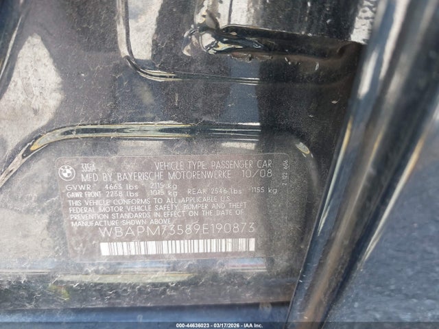 2009 BMW 335I WBAPM73589E190873 Photo 8