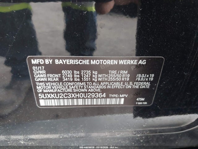 Aukcja sprzedaży 2017 Bmw X6 Xdrive35i, vin: 5UXKU2C3XH0U29364, numer aukcji: 44636039