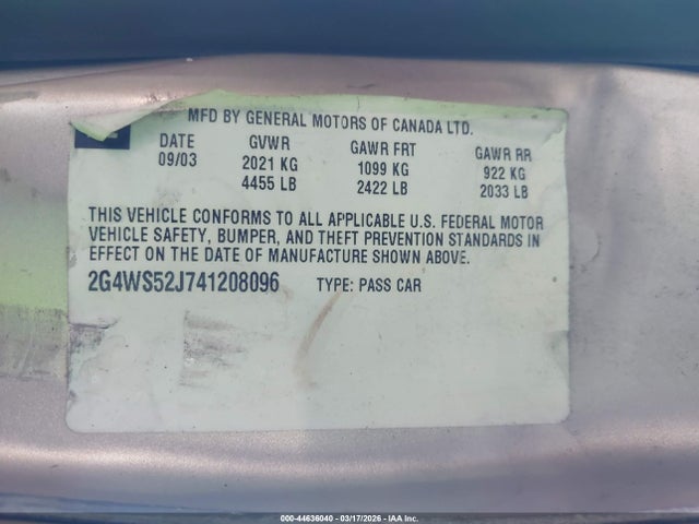 Продажа на аукционе авто 2004 Buick Century, vin: 2G4WS52J741208096, номер лота: 44636040