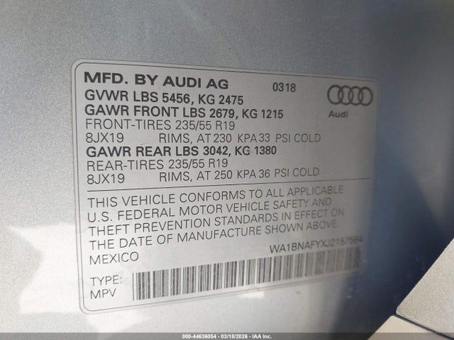 WA1BNAFYXJ2157564 Audi Q5 2.0t Premium/2.0t Tech Premium