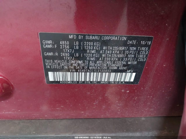 2020 SUBARU OUTBACK 4S4BTACC1L3130833 Photo 8