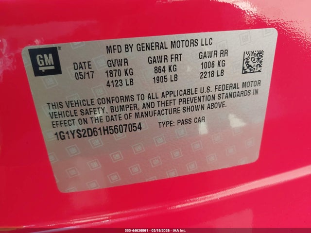 2017 CHEVROLET CORVETTE 1G1YS2D61H5607054 Photo 8